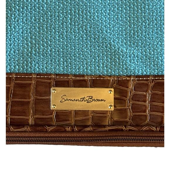 Samantha Brown Travel Jewelry Cosmetic Organizer Blue Brown Faux Croc 5 Pouches - Picture 2 of 11